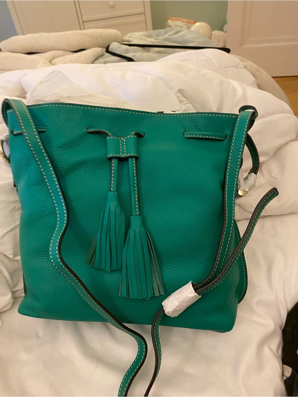 Boden brand green leather nwot large crossbody purse - Picture 2 of 9